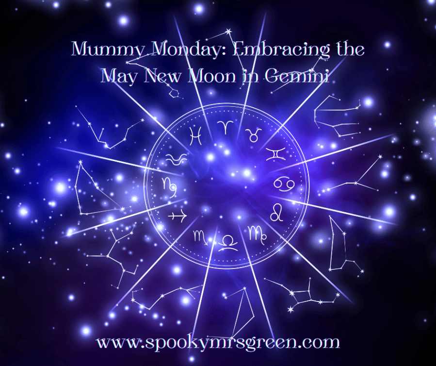 Image of May New Moon in Gemini May New Moon horoscope at SpookyMrsGreen spooky family lifestyle blog.