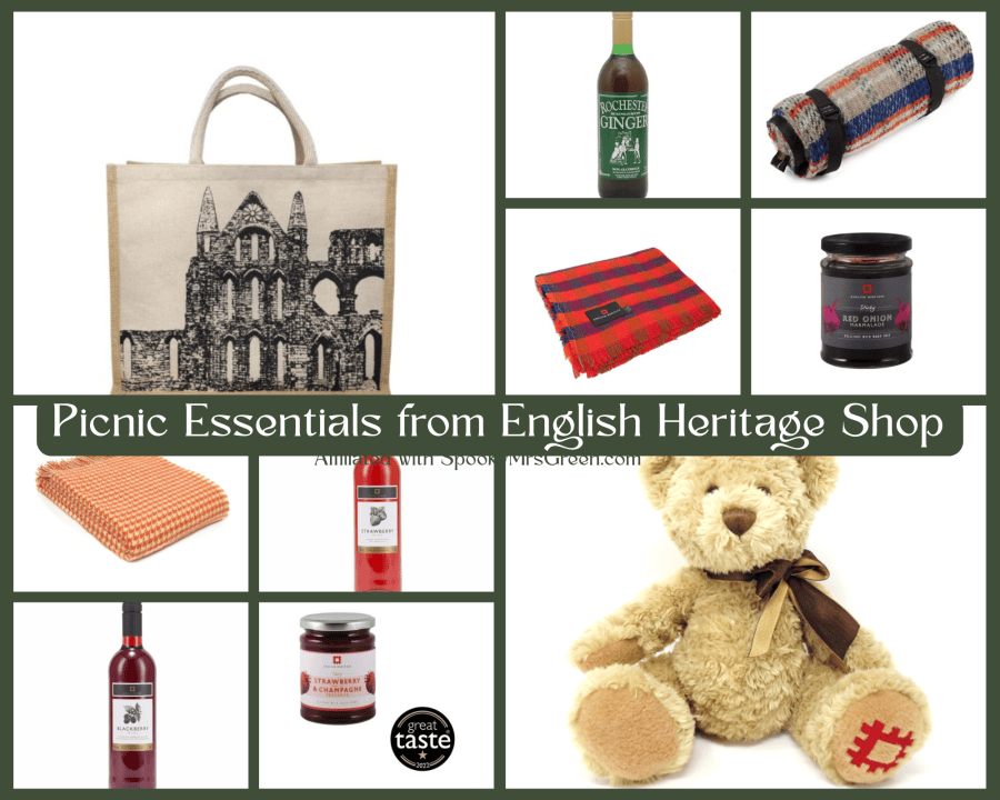Image of picnic essentials from English Heritage Shop affiliated with SpookyMrsGreen.com spooky family lifestyle blog.