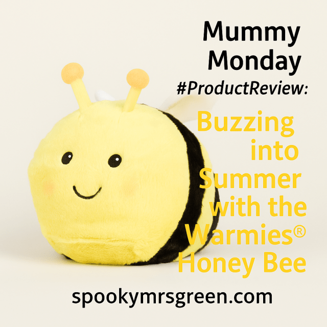 Colourful image of Warmies® Honey Bee heatable plush weighted collectible soft toy reviewed by mum and daughter C and G at SpookyMrsGreen.com spooky family lifestyle blog.