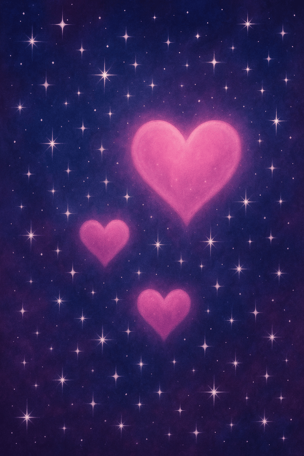 Image of pink hearts and twinkling stars in the night sky. Exploring the realities of marriage in the twenty-first century and reclaiming my feminine power at SpookyMrsGreen.com spooky family lifestyle blog. Love spell for self-love and empowerment.