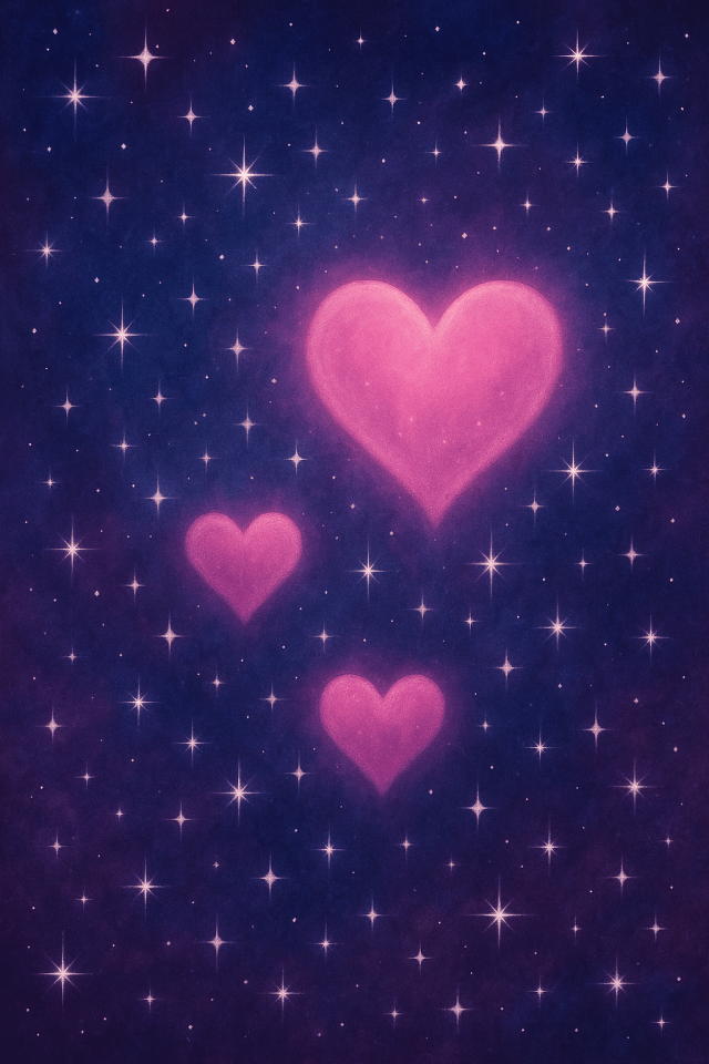 Image of pink hearts and twinkling stars in the night sky. Exploring the realities of marriage in the twenty-first century and reclaiming my feminine power at SpookyMrsGreen.com spooky family lifestyle blog. Love spell for self-love and empowerment.