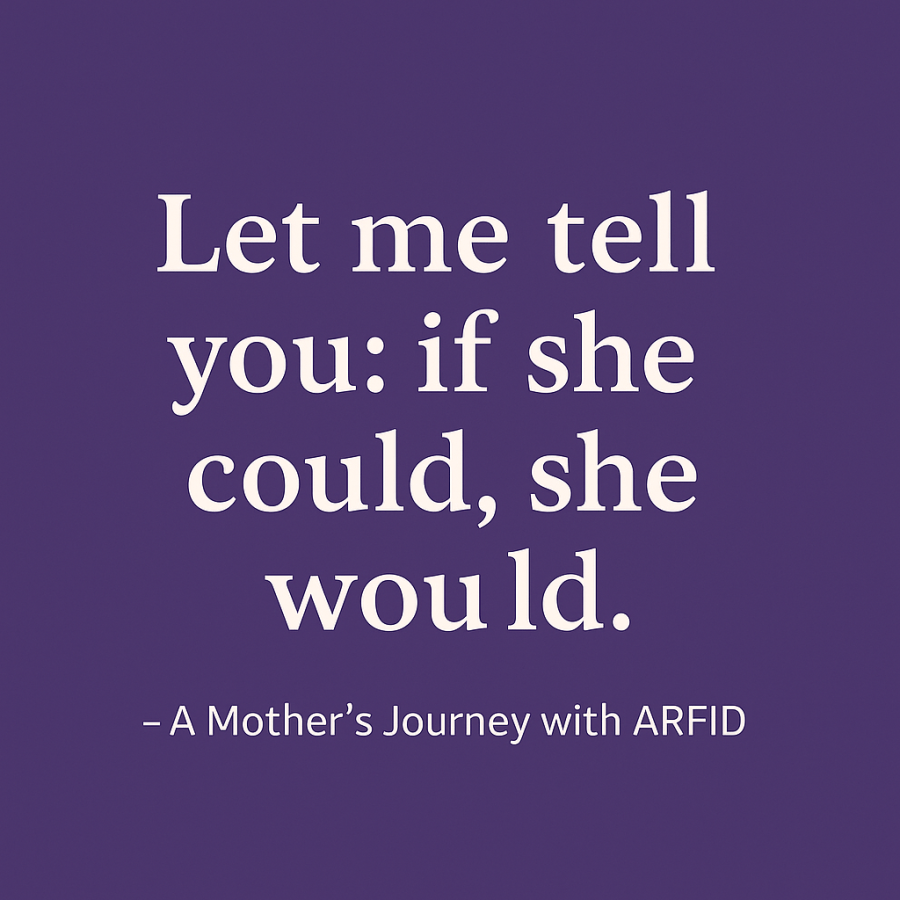 Graphic text that reads “Let me tell you: if she could, she would. A Mother’s journey with ARFID." SpookyMrsGreen.com spooky family lifestyle blog.