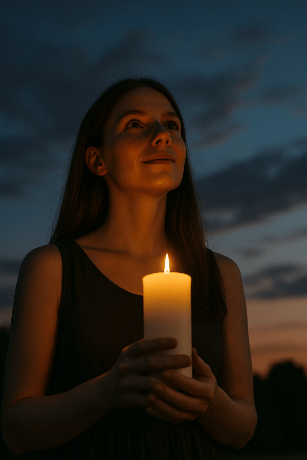 Witch holding a white candle for magic spell at SpookyMrsGreen.com spooky family lifestyle blog.