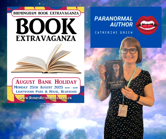 Meet paranormal author Catherine Green at Birmingham Book Extravaganza this August Bank Holiday Monday. Indie author booksellers booksigning event. SpookyMrsGreen spooky family lifestyle blog.