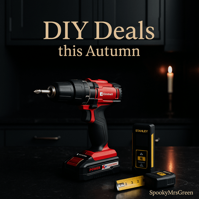 Free for All Friday Gothic image of power tools from My Tool Shed Einhell drill Stanley distance measurer free gifts for DIY enthusiasts free gifts for tradespeople pagan family pagan mom at SpookyMrsGreen.com spooky family lifestyle blog.