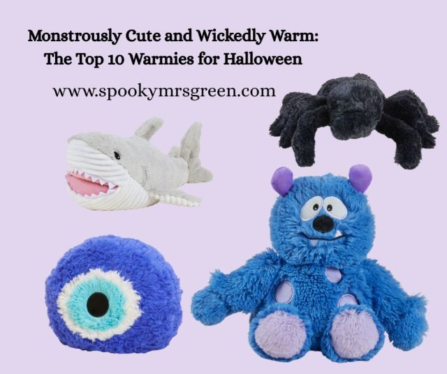 Cute cuddly image of Warmies Halloween themed plush toys. Top ten Warmies Halloween plush toys. British pagan family pagan mom at SpookyMrsGreen.com spooky family lifestyle blog.