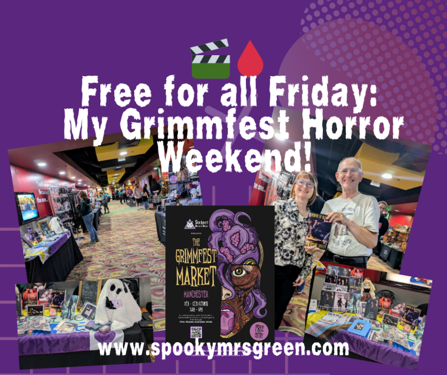 Images of paranormal author Catherine Green with her fans at Grimmfest Horror Weekend in Manchester. Horror film festival. Horror alternative market. Free for All Friday pagan family pagan mom elder emo mom at SpookyMrsGreen.com spooky family lifestyle blog.