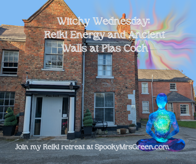 A 17th-century red-brick manor house glowing with warm afternoon light in St Asaph, Wales. Reiki Energy and Ancient Walls at Plas Coch. Witchy Wednesday pagan family pagan mom at SpookyMrsGreen.com spooky family lifestyle blog.