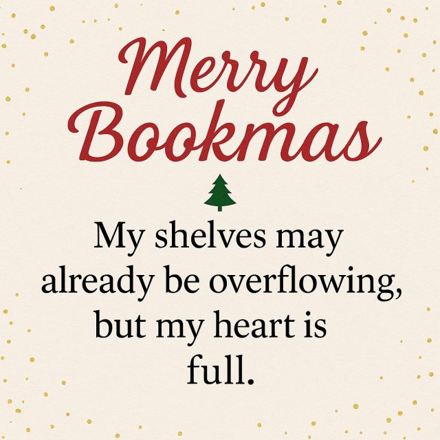 Festive image of a Christmas tree and Merry Bookmas book themed caption for Mummy Monday at SpookyMrsGreen spooky family lifestyle blog.