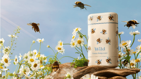 Image of Wild Emma Bridgewater traditional stick deodorant case in a Spring meadow with daisies and bees.