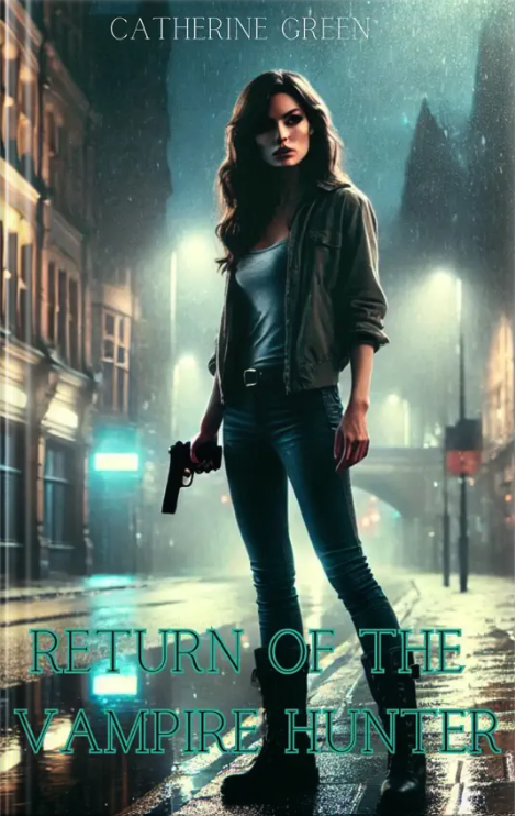Book cover for British urban fantasy book “Return of the Vampire Hunter” by Catherine Green. Sapphic romantasy forbidden romance enemies to lovers trope save her marriage.