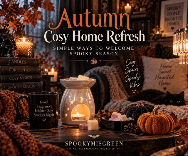 Autumn Cosy Spooky Home Refresh discover affordable home fragrance, lighting and cleaning deals to welcome the new season at SpookyMrsGreen dot com.